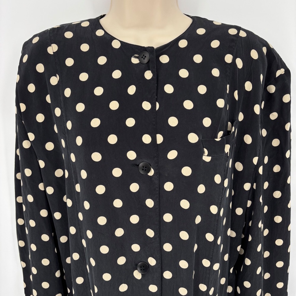 Betty Jackson Black Silk Polka Dot Button Front Maxi Dress Made in England 10